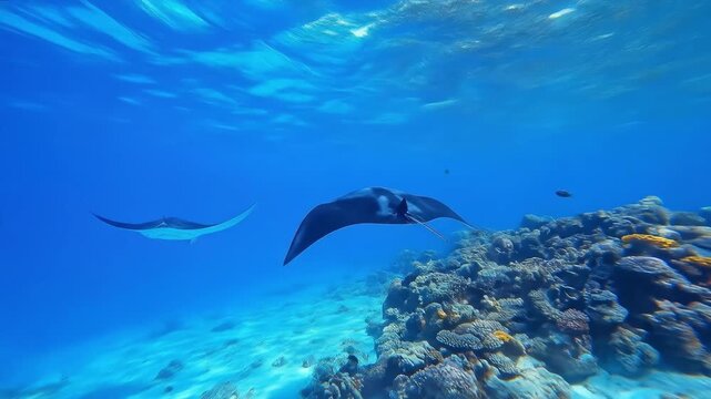 Stingrays near coral reefs