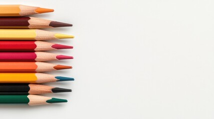Fototapeta premium Colorful Crayon Collection Arranged on White Background