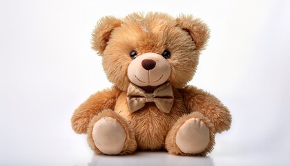 Obraz premium a soft plush teddy bear with a bow tie perfectly isolated on a clean white surface