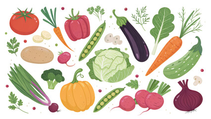 Vibrant Collection of Freshly Harvested Vegetables on White Background