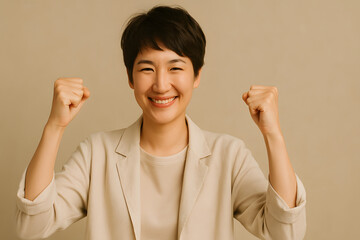 asian woman celebrating