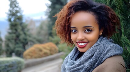 Naklejka premium Beautiful Smiling Woman Portrait Outdoors in Park