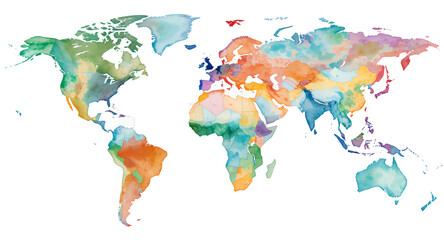 Naklejka premium Watercolor World Map in Colorful Tones