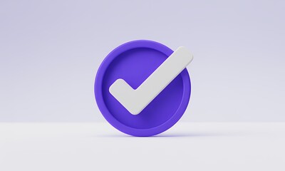 3D checkmark icon on purple circle - Success, approval, validation, tick mark
