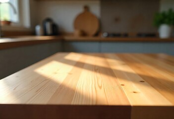 Generative AI Image of a Wooden Table in Kitchen Setting.