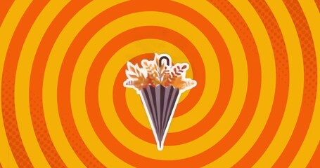 On start umbrella with foliage emerging while orange yellow rings pulsing rotating motion effect - Powered by Adobe