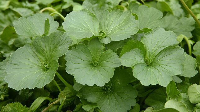 Closeup Lush Green Kidney-Shaped Leaves Botanical Garden Plant