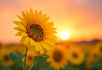 Obraz premium Generative AI Sunflower Sunset. Predicts bright sunflowers against a warm sunset evoke feelings of