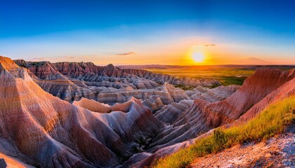 transformation of badlands at daybreak where its breathtaking canyons vivid colors and timeless allure converge to create an unparalleled natural wonder