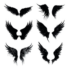 Obraz premium Angel wing silhouette set, Black & White silhouette set