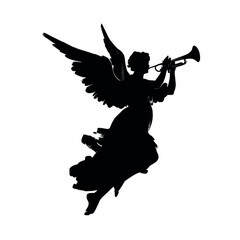 Fototapeta premium Angel with trumpet silhouette set, Black & White silhouette set