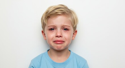 Young Boy Crying Tearfully Expressing Sadness Isolation Emotion and Distress Isolated on Transparent Background