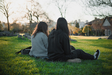 Friends enjoying a sunny day in the park having a picnic.