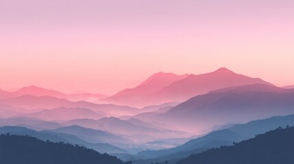 Vibrant Mountain Ranges Bathed in Hues of Pink and Blue Serenity and Tranquility in a Majestic Landscape