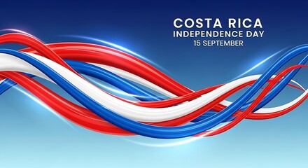 Costa Rica Independence Day Celebration with Flowing National Colors and Luminous Accents