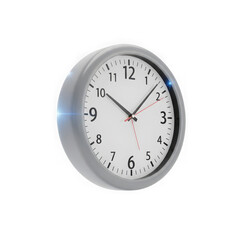 A modern grey wall clock with a white face and black numbers, isolated on transparent background
