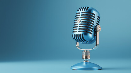 Vintage blue shure super 55 microphone perfect for music ads, podcasts, and retro themed designs on blue backgrounds. Great for musicrelated content.