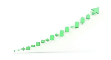 Fototapeta premium Upward Trend Illustrated with Green Candlestick Chart and Arrow