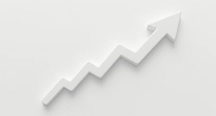 Upward trending arrow, business and financial growth concept, success and achievement, 3D render, white background