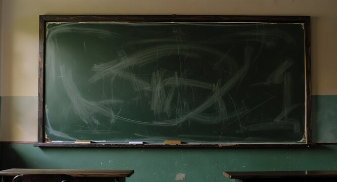 A Smudged Chalkboard in a Vintage Classroom