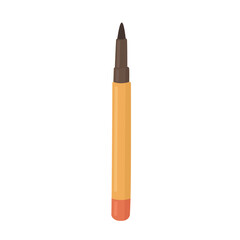Brown eye pencil with golden body and cap, flat style, clean minimal isolated illustration.