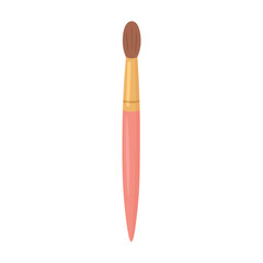 Small rounded eyeshadow brush with pink handle and golden detail, flat style, isolated illustration.