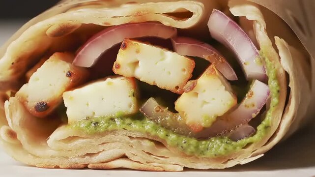 Paneer Kathi Roll Closeup.