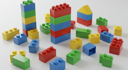 Colorful Building Blocks Toy Construction Play Isolated on Transparent Background Fun