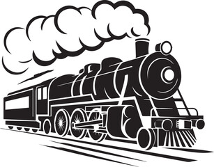 stylized steam locomotive vector illustration in black and white line art showcasing vintage train motion and power © AIcon Star