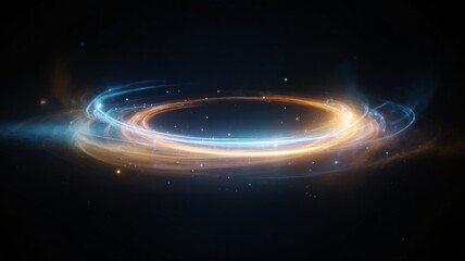 Dynamic swirling light trails create a futuristic portal with vibrant energy and modern design elements.