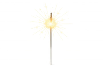 Realistic burning sparkler emitting bright sparks on a transparent background, perfect for festive designs