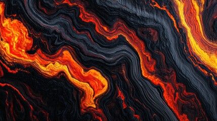 Molten rock flow Bright orange and red lava contrasted against dark, hardened stone