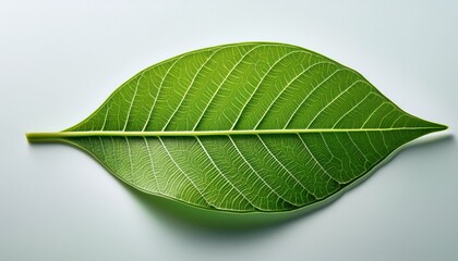 Obraz premium detailed close up of a fresh green leaf with intricate veins and textures against a light background