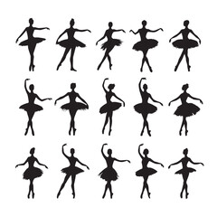 Fototapeta premium Ballerina silhouette set, Black & White silhouette set