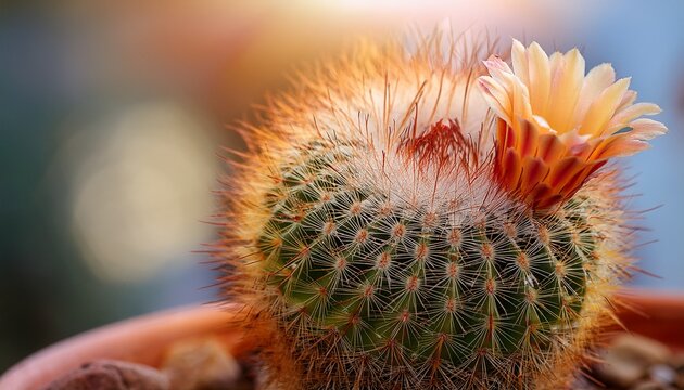 close up of echinopsis calochlora cactus with a flower bud before blooming