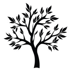 Obraz premium Monochrome tree illustration on white background with detailed leaf structure