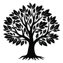 Obraz premium Stylized black and white tree with dense foliage and roots image