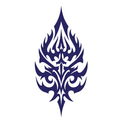 Intricate dark blue tribal ornamental design on white background for decorative purposes