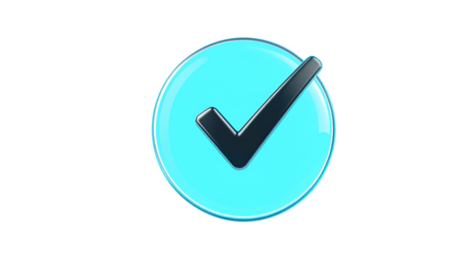 Check Mark Icon on Blue Circle, Isolated on White Background