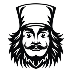 Obraz premium Stylized black and white depiction of a man with hat and beard