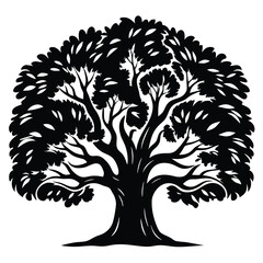 Obraz premium Striking Black and White Silhouette of a Majestic Deciduous Tree Displayed Boldly