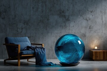Modern room with blue orb