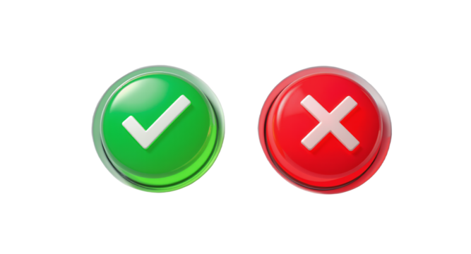 Checkmark and X Buttons Positive and Negative Choices, Options Concept
