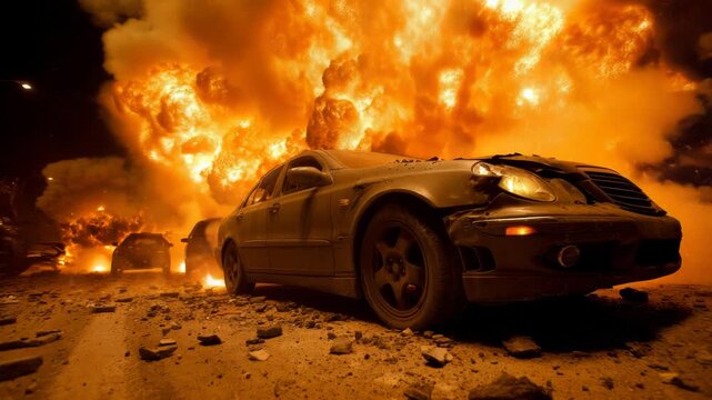 Devastating Car Bomb Explosion: Destruction and Aftermath on a City Street