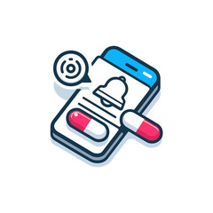 digital pill reminder icon with notification bell