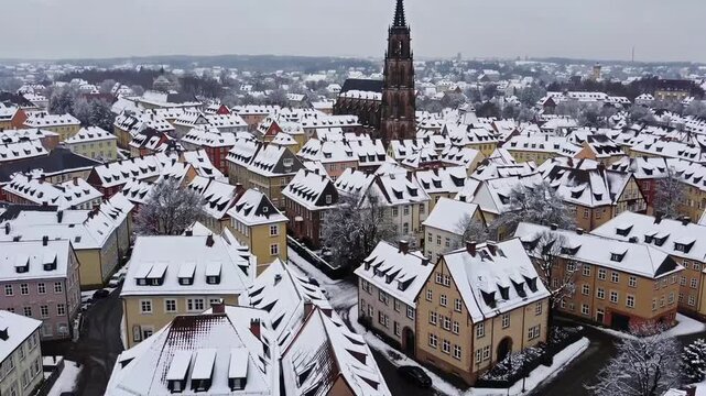 Elevated Perspective graph of Small Town Covered in Snow During the Winter Season, Captured in European Locale Winter