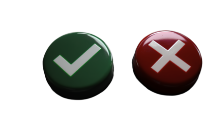 Decision Making Green Checkmark and Red X Button on Dark Background