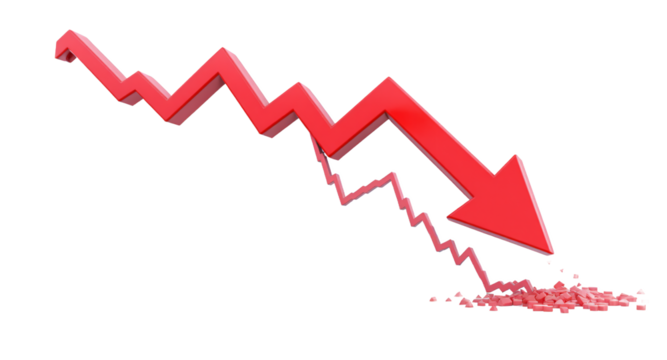 Financial Crisis and Downturn Graph with Red Arrow, Illustrating Negative Trends