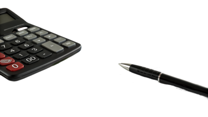 Financial Report with Calculator and Pen