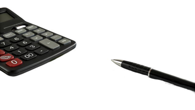 Financial Report with Calculator and Pen - Powered by Adobe
